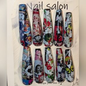 Handmade Celebrity Themed Printed Acrylic Presson Nails Sz Medium